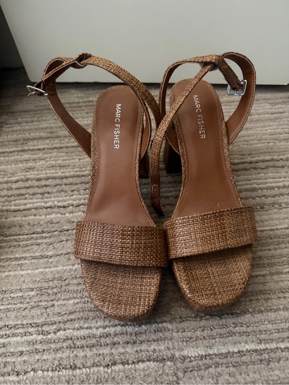 Marc Fisher Tan Woven Platform Slingback Sandals